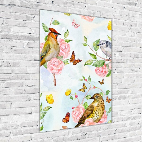 Print on a a glass Birds butterflies flowers