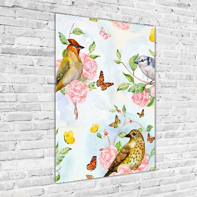 Print on a a glass Birds butterflies flowers