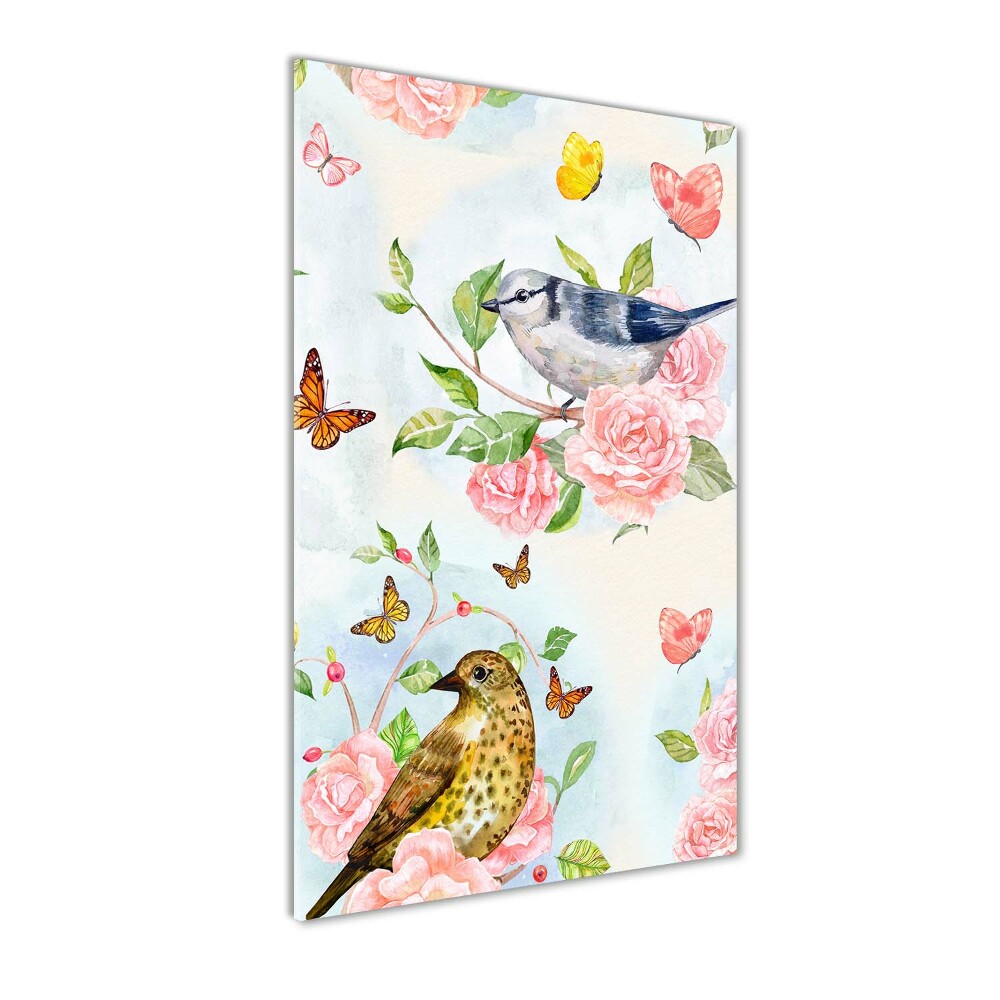 Print on a a glass Birds butterflies flowers