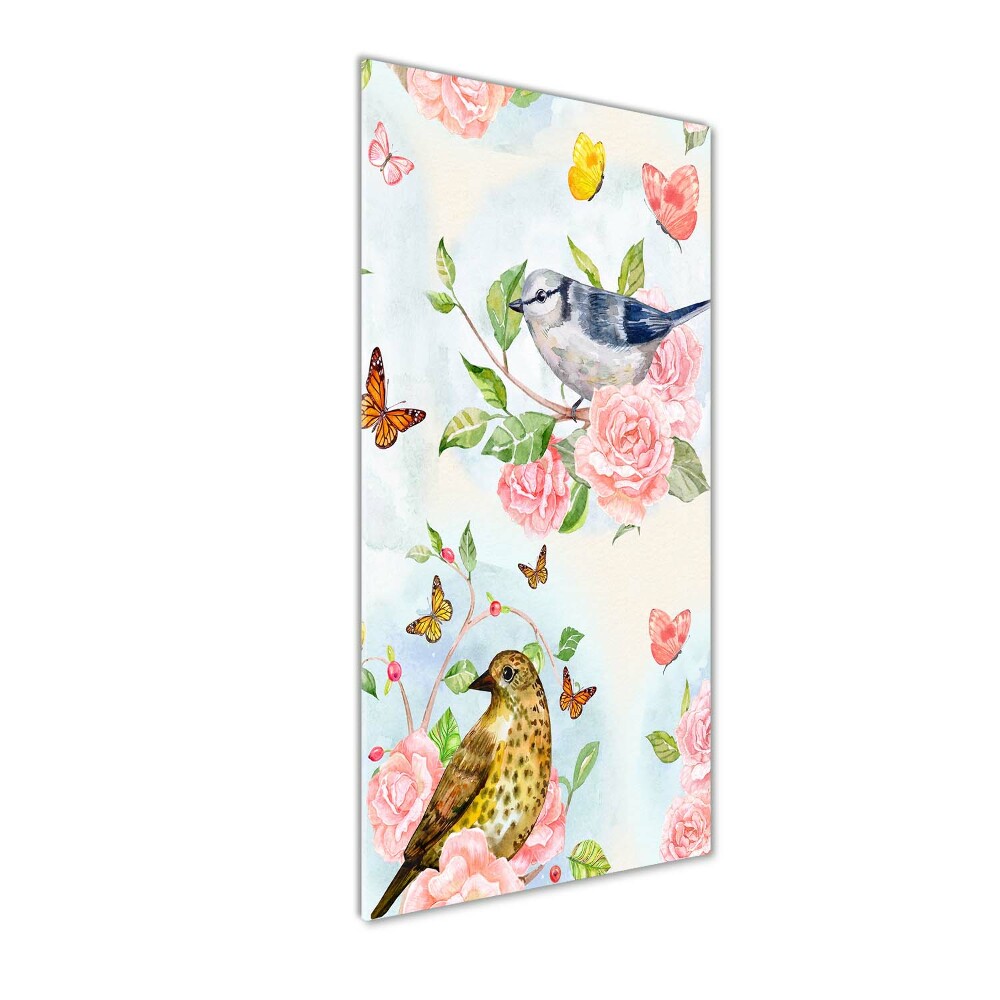 Print on a a glass Birds butterflies flowers