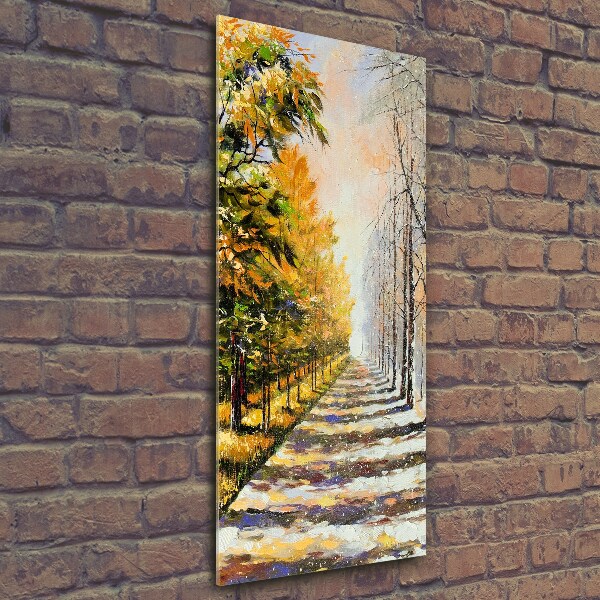 Glass art picture Winter and autumn