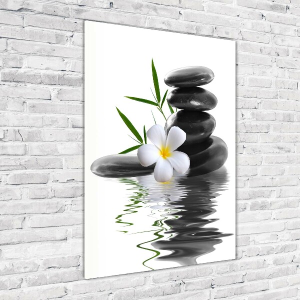 Glass wall art Orchid and stones