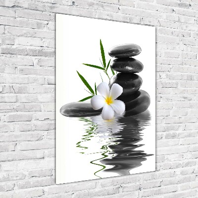 Glass wall art Orchid and stones