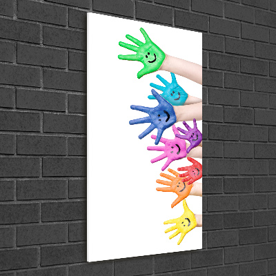 Wall art on glass Painted hands