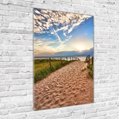 Printed glass wall art Path to the beach