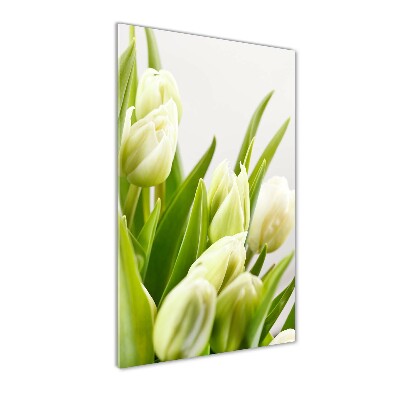 Glass picture wall art White tulips