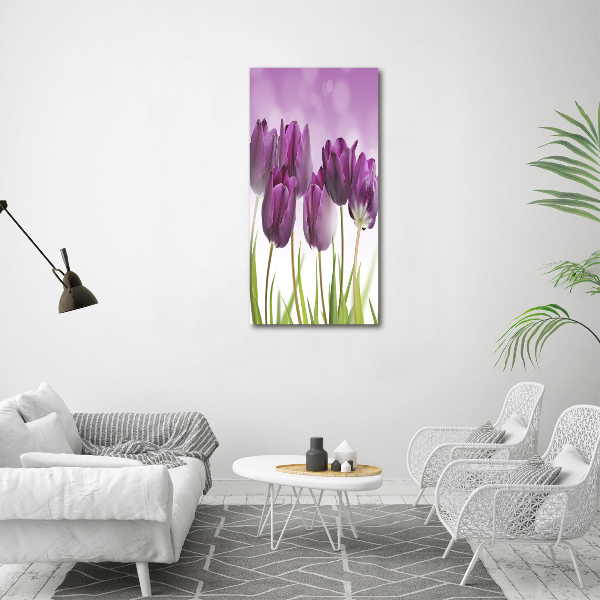 Glass picture wall art Violet tulips