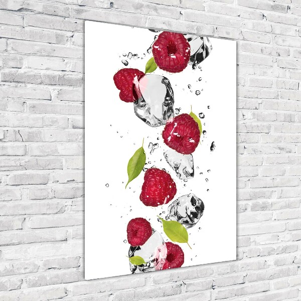 Glass wall art Raspberry and water