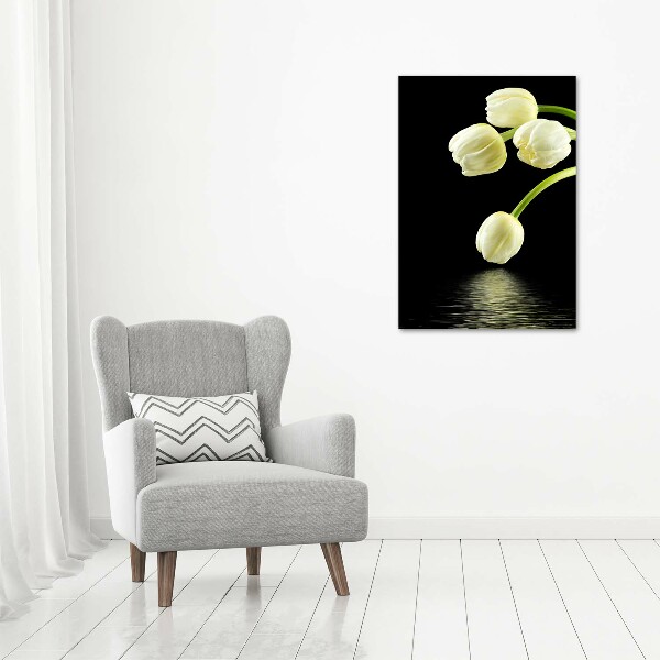 Printed glass wall art White tulips