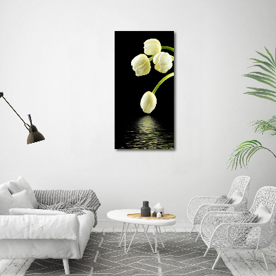 Printed glass wall art White tulips