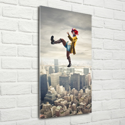 Glass wall art Clown on the rope