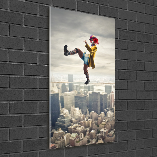 Glass wall art Clown on the rope