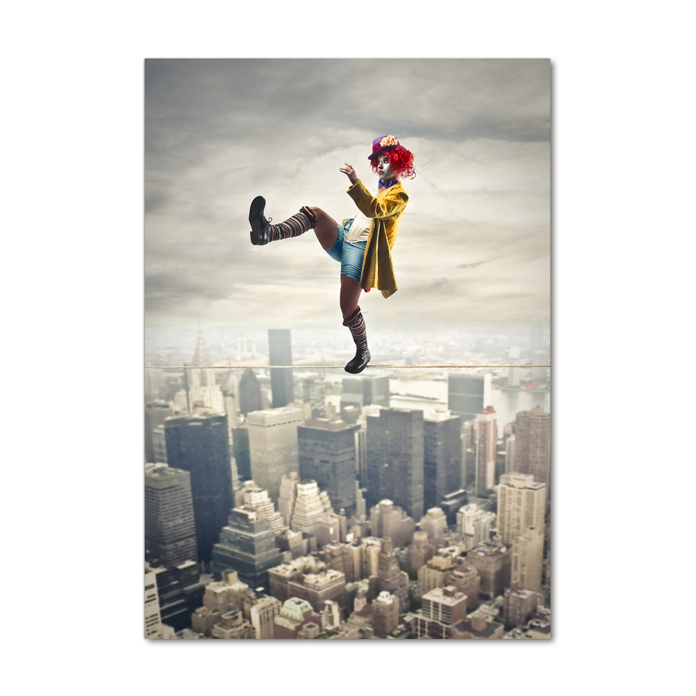 Glass wall art Clown on the rope