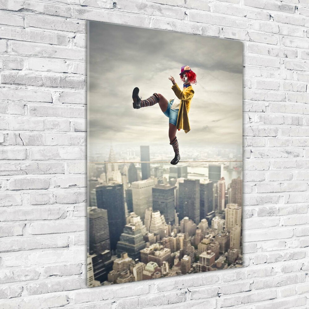 Glass wall art Clown on the rope