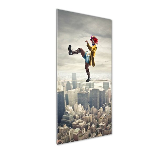 Glass wall art Clown on the rope