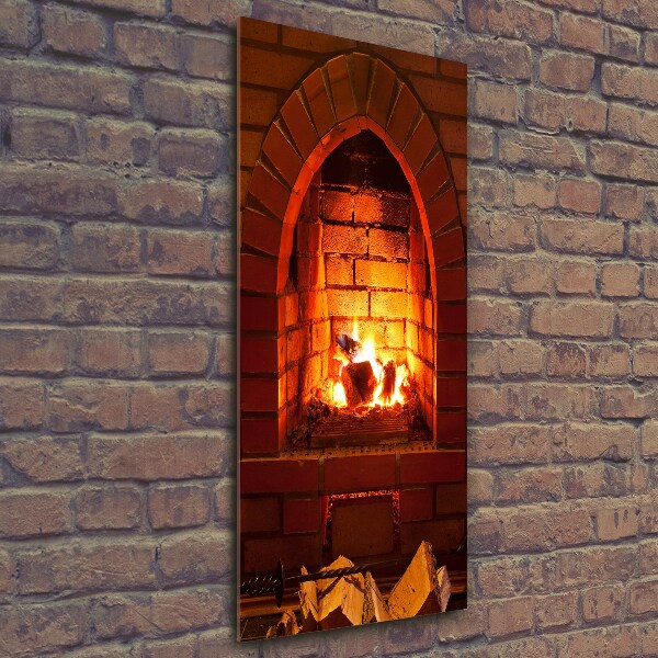 Glass wall art Fire in the fireplace