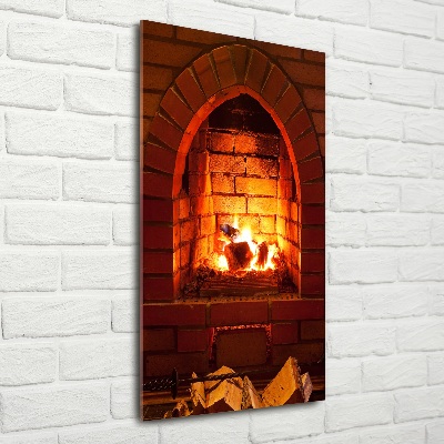 Glass wall art Fire in the fireplace