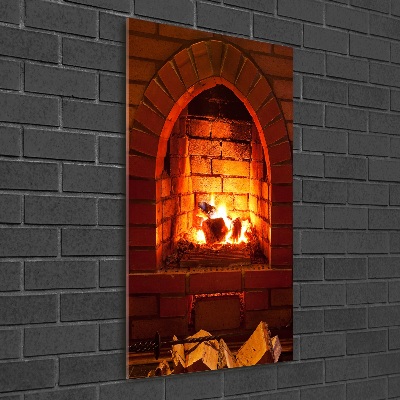 Glass wall art Fire in the fireplace