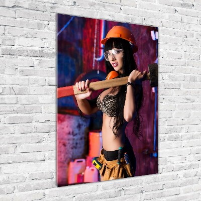 Wall art on glass Worker woman