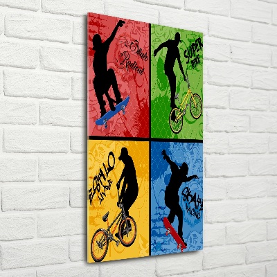 Print on a a glass Bicycle and skateboard