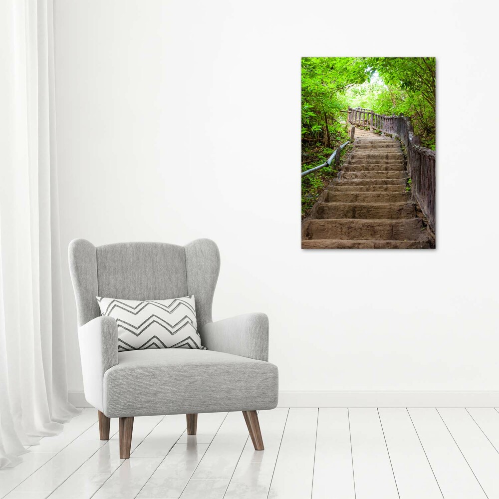 Wall art on glass Stairs in the forest