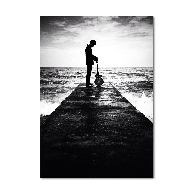 Wall art on glass Guitarist on the pier