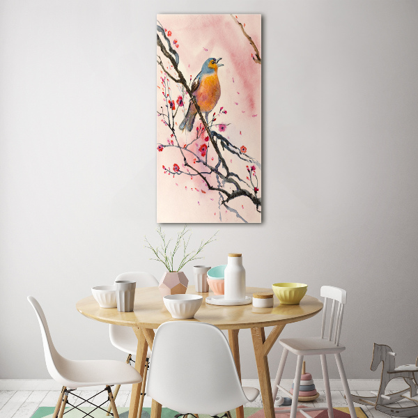 Glass picture wall art Bird on a branch