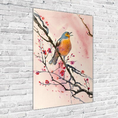 Glass picture wall art Bird on a branch