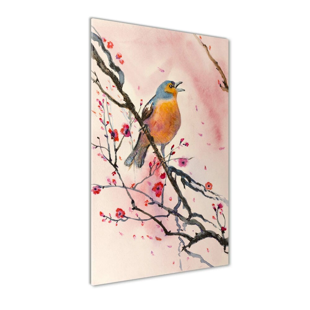 Glass picture wall art Bird on a branch