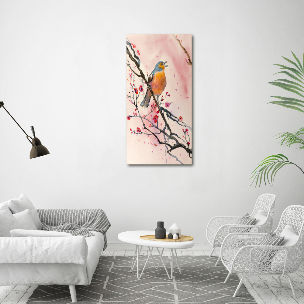 Glass picture wall art Bird on a branch