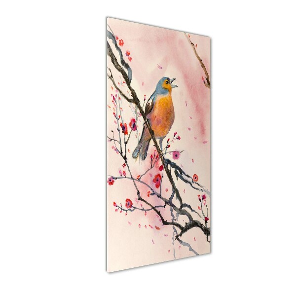 Glass picture wall art Bird on a branch