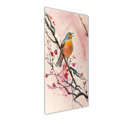 Glass picture wall art Bird on a branch