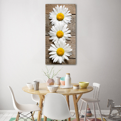 Wall art on glass Chamomile on wood