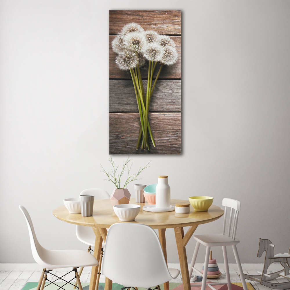 Wall art on glass Dandelion bouquet