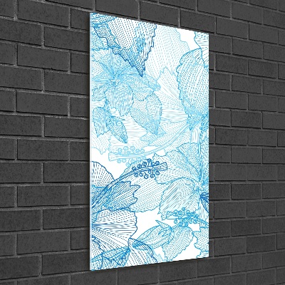 Wall art on glass Hawaiian flowers