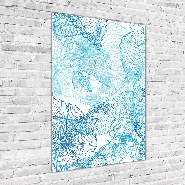 Wall art on glass Hawaiian flowers