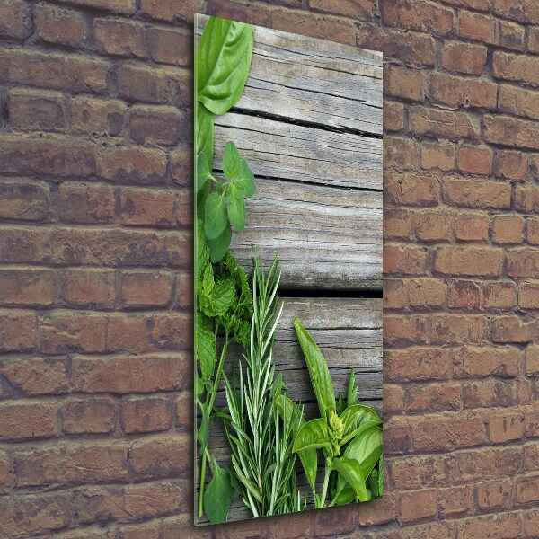 Glass art picture Herbs on wood