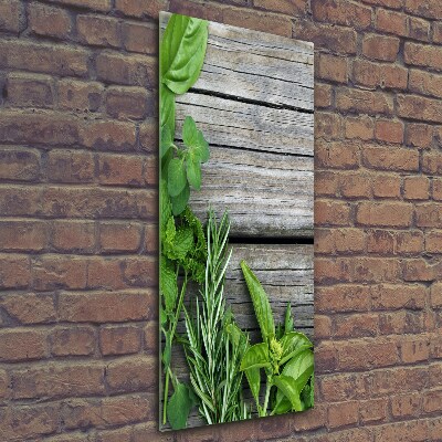 Glass art picture Herbs on wood