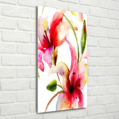 Wall art on glass Lilia flowers