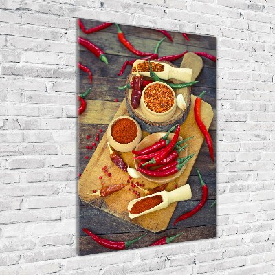 Printed glass wall art Chilli peppers