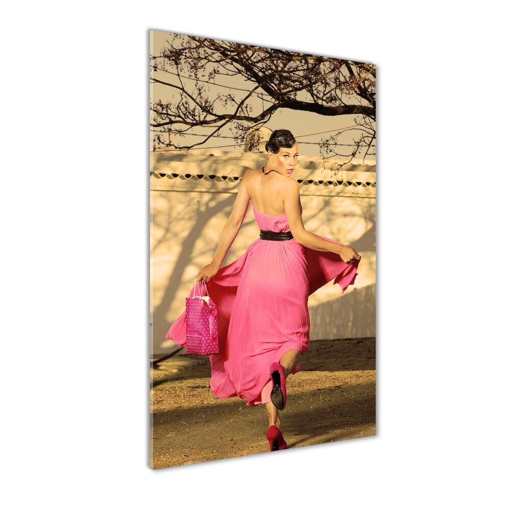 Glass art picture A woman in pink