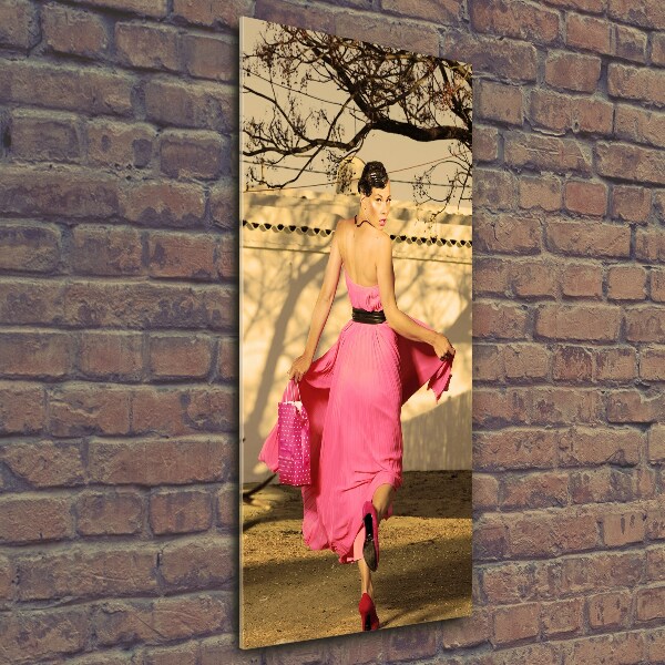 Glass art picture A woman in pink