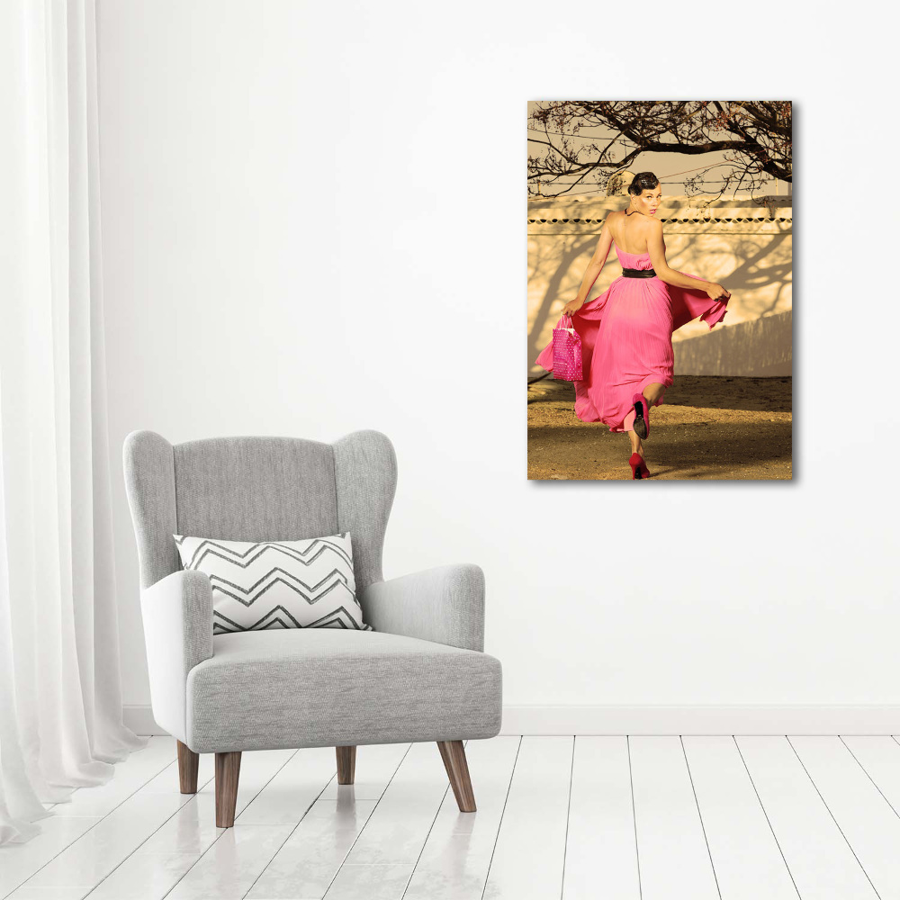 Glass art picture A woman in pink