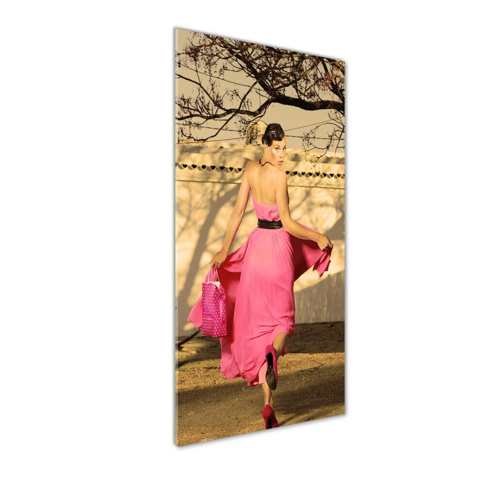 Glass art picture A woman in pink