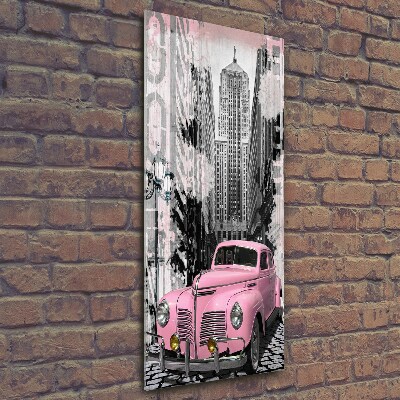 Wall art on glass Pink car