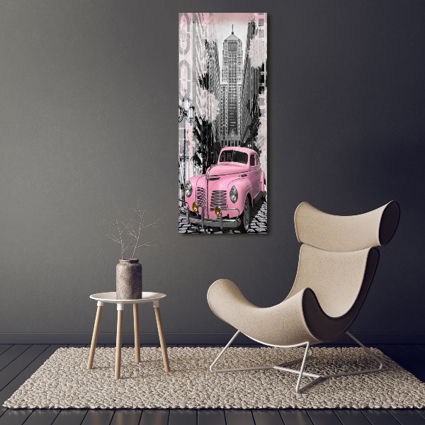 Wall art on glass Pink car