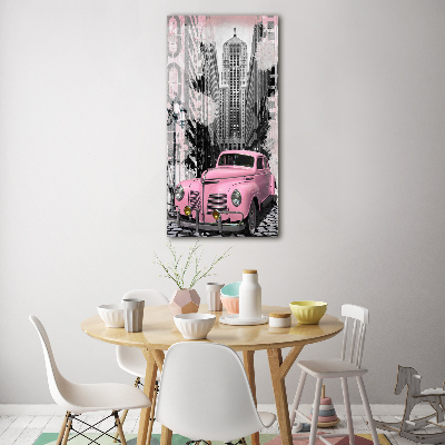 Wall art on glass Pink car