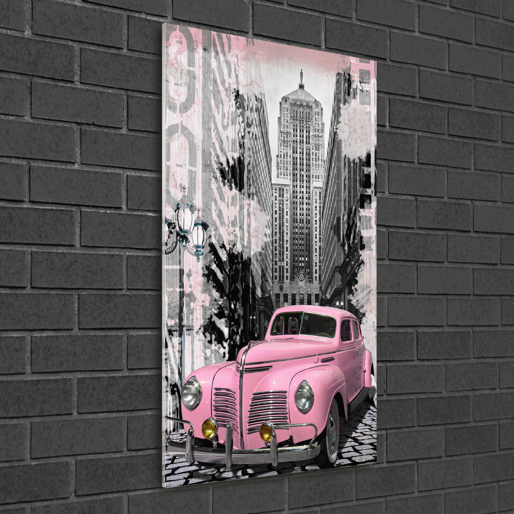 Wall art on glass Pink car