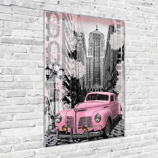 Wall art on glass Pink car