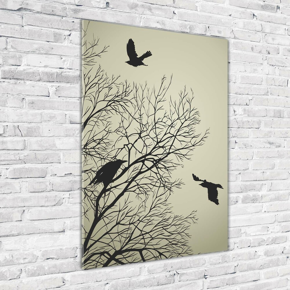 Printed glass wall art Crows